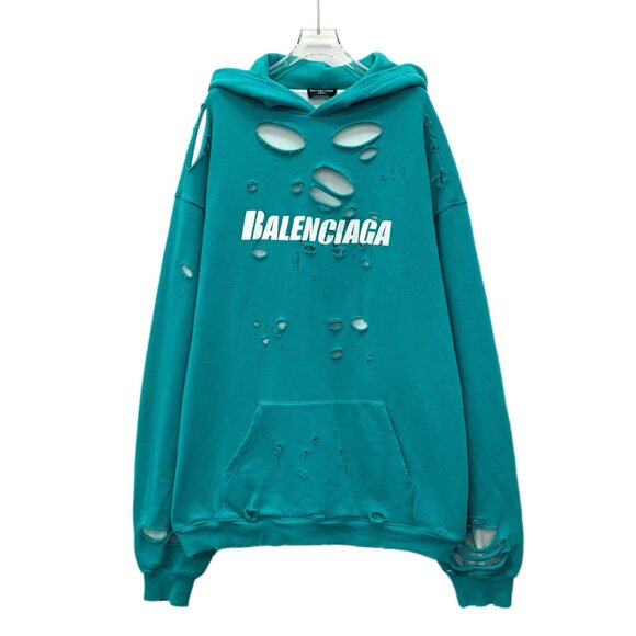 balenciaga Blue cotton distressed hoodie - Picture 1 of 9